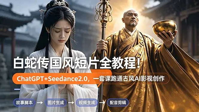 白蛇传-国风短片全教程！ChatGPT+Seedance2.0，一套课跑通古风AI影视创作-来缘阁