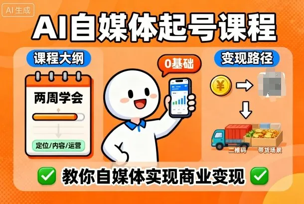 AI自媒体起号课程，0基础小白两周学会，教你自媒体实现商业变现-来缘阁