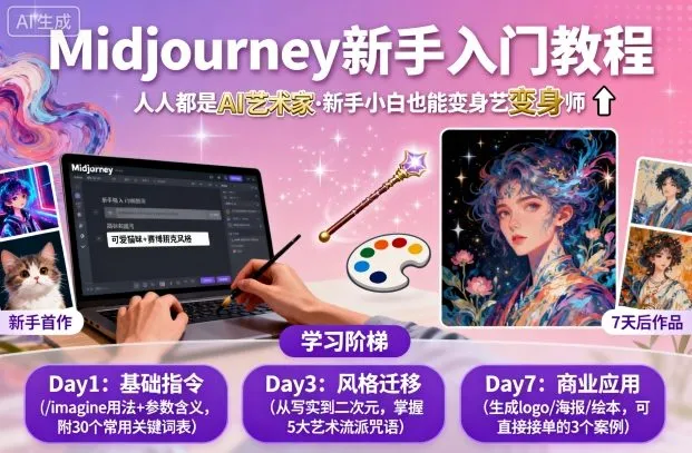 midjourney新手入门教程:人人都是AI艺术家,新手小白也能变身艺术大师-来缘阁