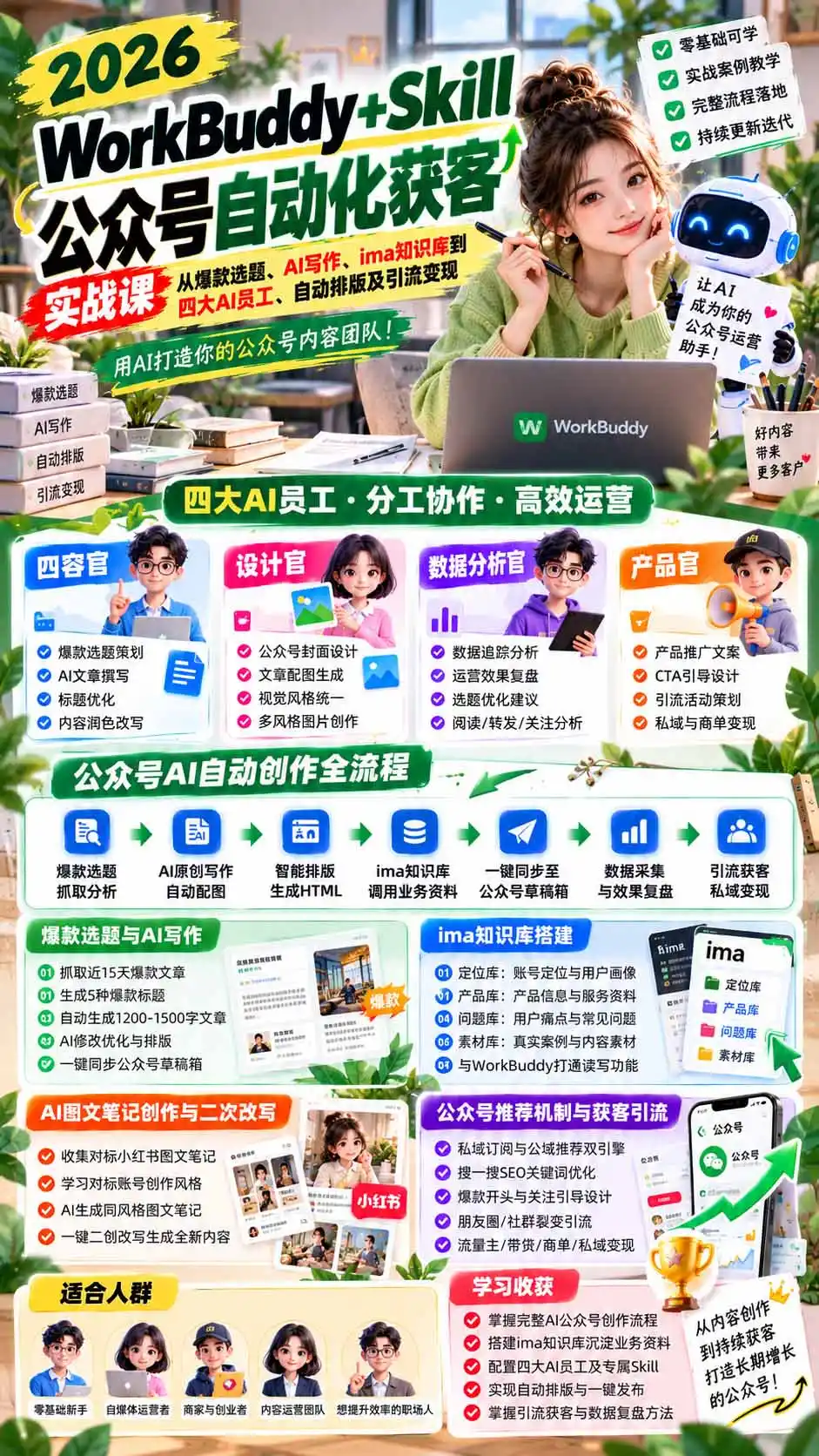 WorkBuddy + Skill公众号自动化获客实战课:从爆款选题、AI写作、ima知识库到四大AI员工、自动排版及引流变现-来缘阁