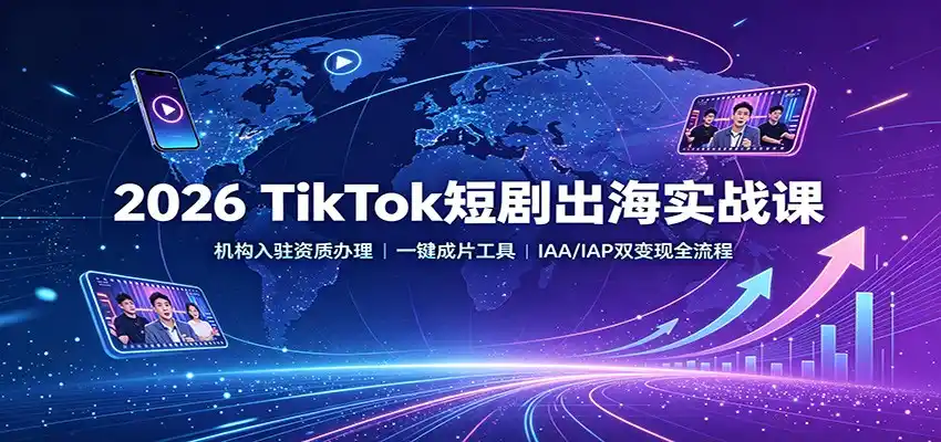 2026 TikTok短剧出海实战课：机构入驻资质办理，一键成片工具，IAA/IAP双变现全流程-来缘阁