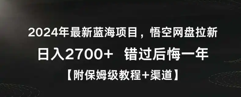 2024年最新蓝海项目，悟空网盘拉新，日入2700+错过后悔一年【附保姆级教程+渠道】【揭秘】-来缘阁