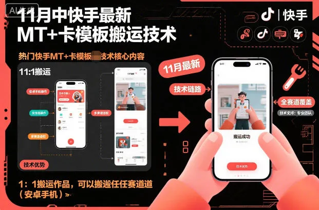 11月中快手最新MT+卡模板搬运技术，1：1搬运作品，可以搬运任何赛道(安卓手机)-来缘阁