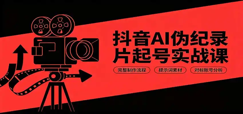 抖音AI伪纪录片起号实战课：完整制作流程，提示词素材，对标账号分析-来缘阁