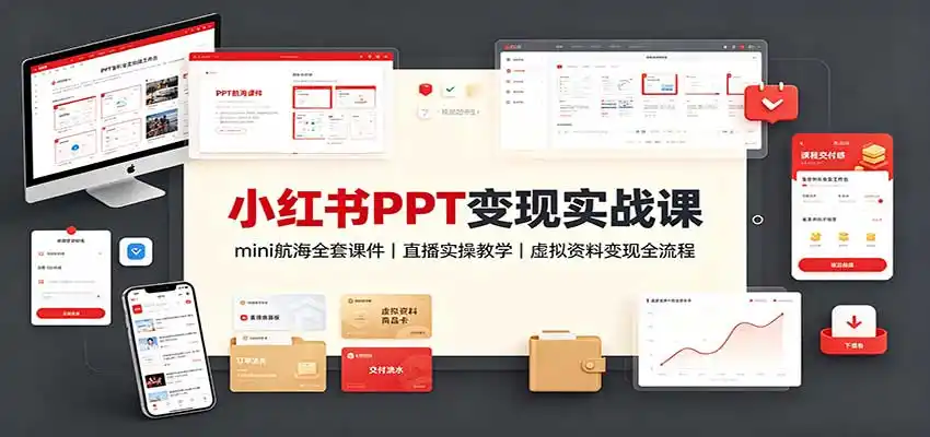 小红书PPT变现实战课：mini航海全套课件+直播实操教学，虚拟资料变现全流程-来缘阁