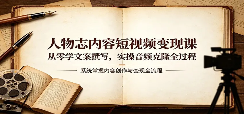 人物志内容短视频变现课：从零学文案撰写，实操音频克隆全过程-来缘阁