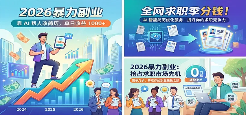 2026暴力副业:靠AI帮人改简历,单日收益1000+,全网求职季分钱-来缘阁