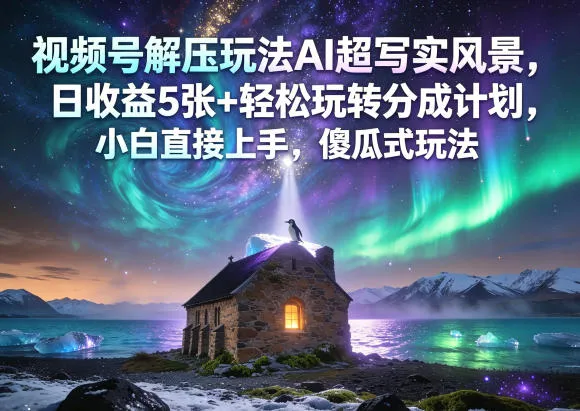 视频号解压玩法AI超写实风景，日收益5张+轻松玩转分成计划，小白直接上手，傻瓜式玩法-来缘阁