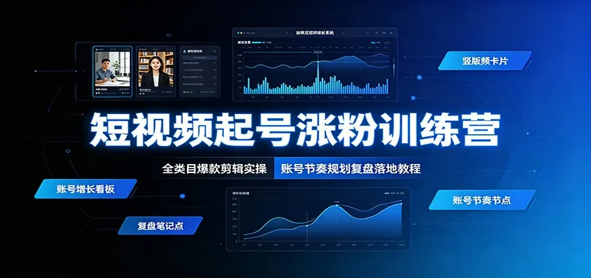 短视频起号涨粉训练营：全类目爆款剪辑实操，账号节奏规划复盘落地教程-来缘阁