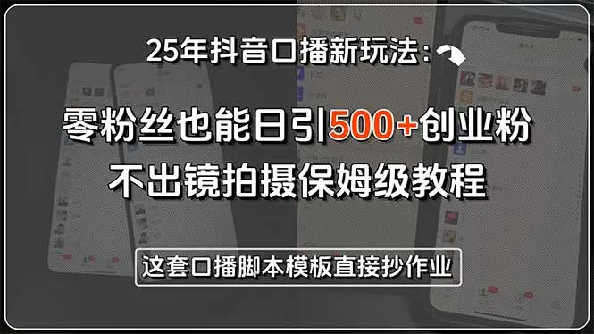 25年抖音口播新玩法：零粉丝也能日引500+创业粉，不出镜拍摄保姆级教程…-来缘阁