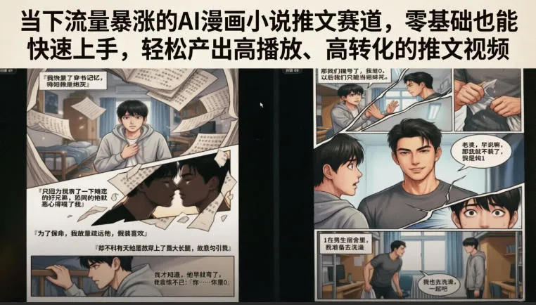 当下流量暴涨的AI漫画小说推文赛道，零基础也能快速上手，轻松产出高播放、高转化的推文视频-来缘阁