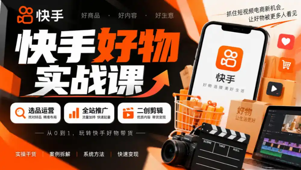 快手好物实战课|选品运营+全站推广+二创剪辑带货变现-来缘阁