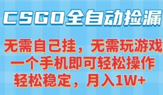 CSGO自动捡漏项目,最新独家玩法,一个手机可操作,新手小白轻松月入1W+,操作简单易上手【揭秘】-来缘阁