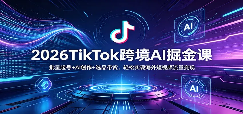 2026TikTok跨境AI掘金课：批量起号+AI创作+选品带货，轻松实现海外短视频流量变现-来缘阁