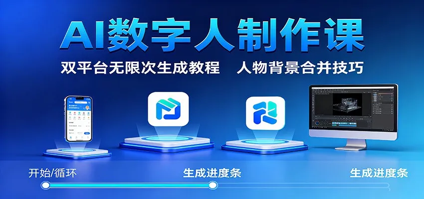 AI数字人制作课：双平台无限次生成教程，人物背景合并技巧-来缘阁