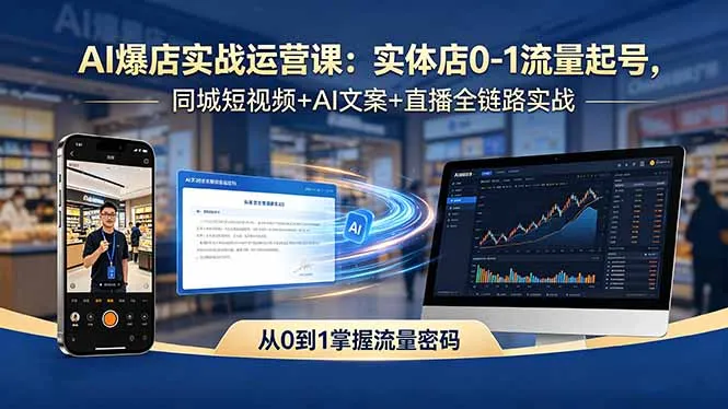 AI爆店实战运营课：实体店0-1流量起号，同城短视频+AI文案+直播全链路实战-来缘阁