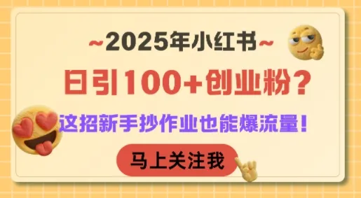 2025年小红书日引100+创业粉？这招新手抄作业也能爆流量！-来缘阁