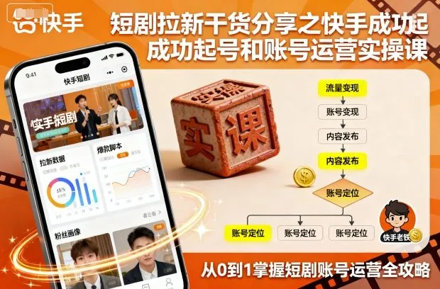 短剧拉新干货分享之快手成功起号和账号运营实操课-来缘阁