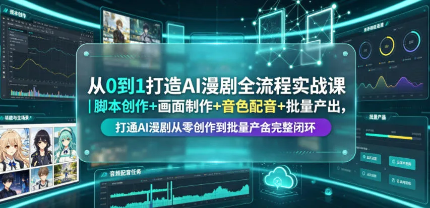 从0到1打造AI漫剧全流程实战课｜脚本创作+画面制作+音色配音+批量产出，打通AI漫剧从零创作到批量量产完整闭环-来缘阁