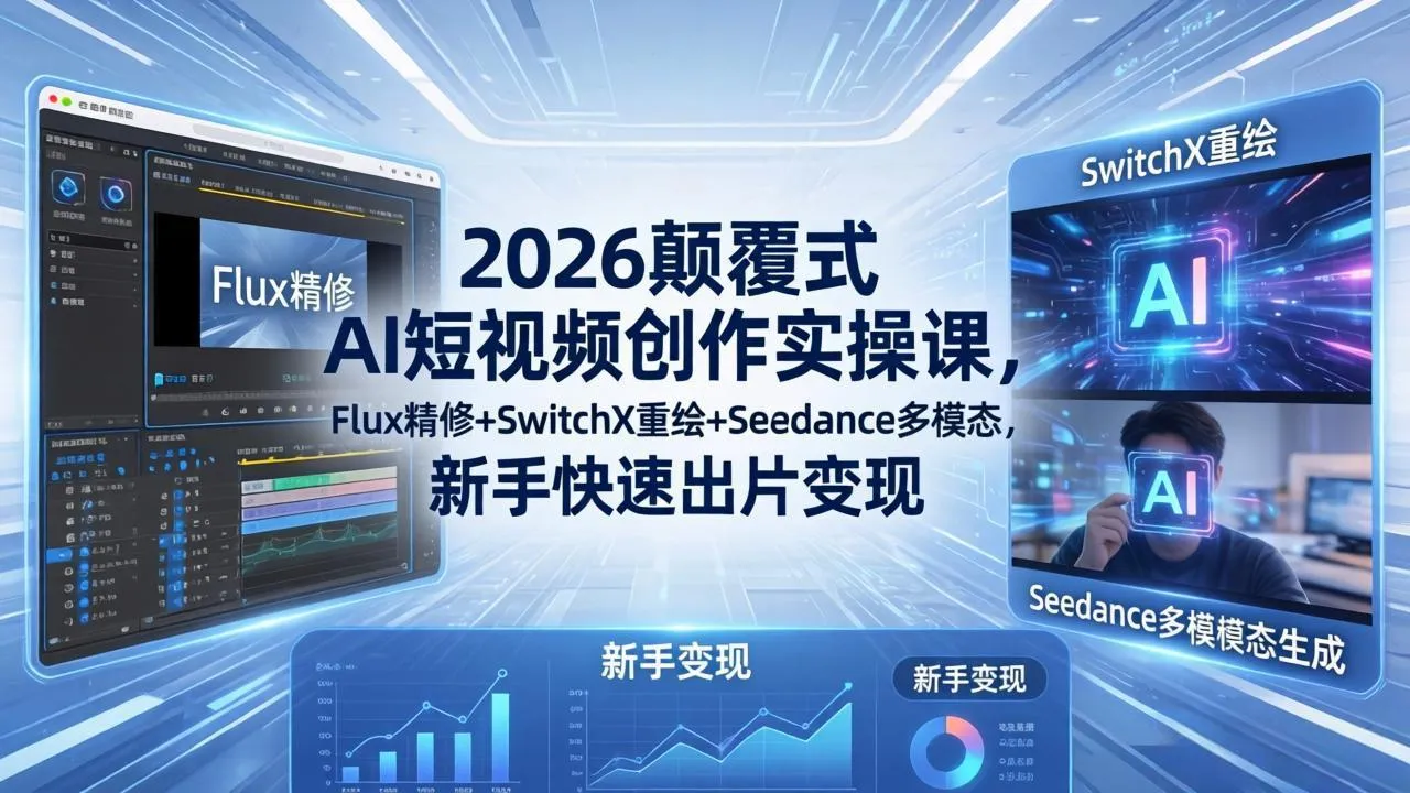2026颠覆式 AI短视频创作课-5月更新，Flux精修+SwitchX重绘+Seedance多模态，新手快速出片变现-来缘阁