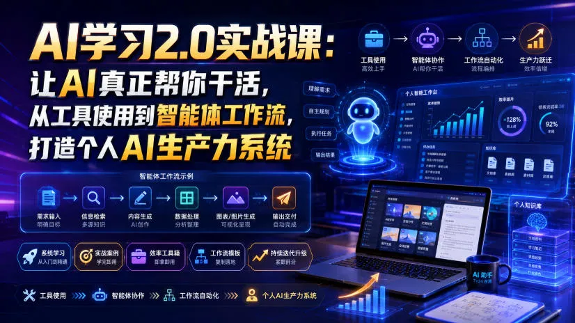 AI学习2.0实战课：让AI真正帮你干活，从工具使用到智能体工作流，打造个人AI生产力系统-来缘阁