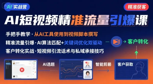 AI+短视频引爆精准客户实战营，手把手教你引爆Ai短视频精准流量-来缘阁