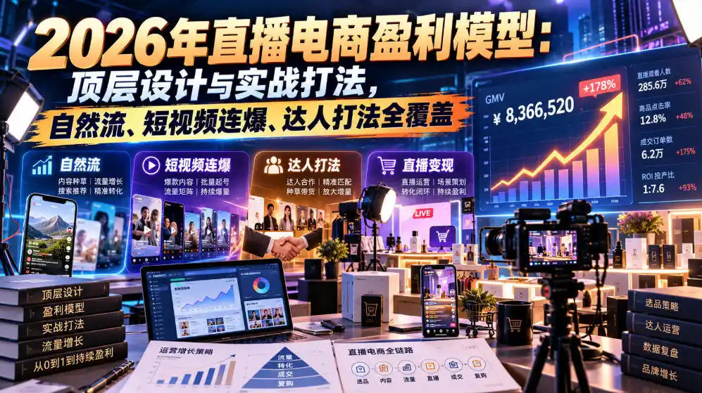 2026年直播电商盈利模型：顶层设计与实战打法，自然流、短视频连爆、达人打法全覆盖-来缘阁
