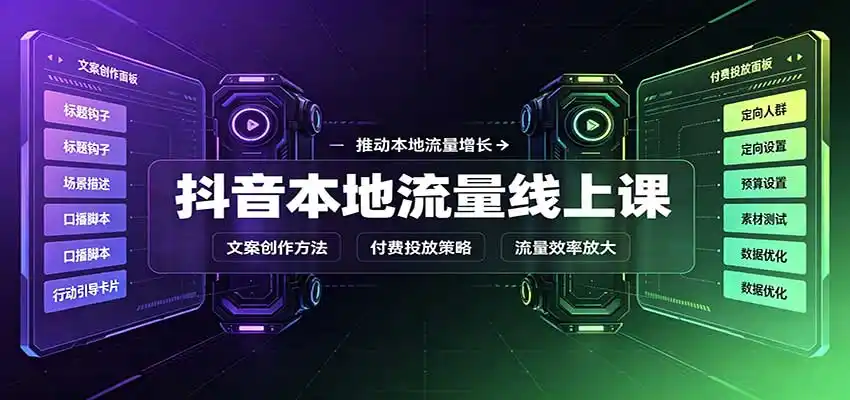 抖音本地流量线上课:账号搭建拍摄剪辑,文案创作与付费投放教学-来缘阁