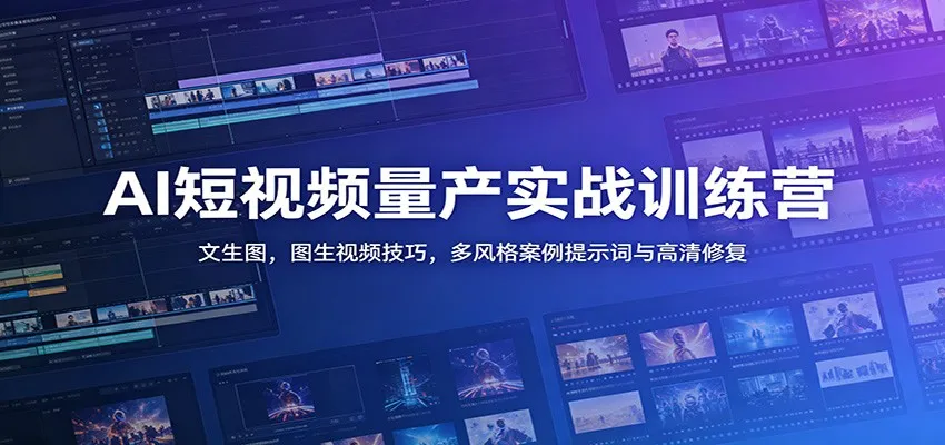 AI短视频量产实战训练营：文生图，图生视频技巧，多风格案例提示词与高清修复-来缘阁