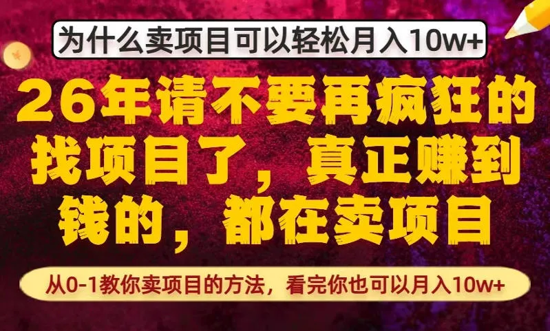 为什么真正賺到钱的都在卖项目，从0-1教你卖项目的方法，看完你也可以月入10w+【揭秘】-来缘阁