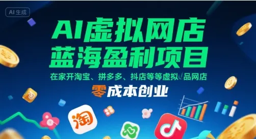 AI虚拟网店蓝海盈利项目,在家开淘宝、拼多多、抖店等虚拟品网店,零成本创业-来缘阁