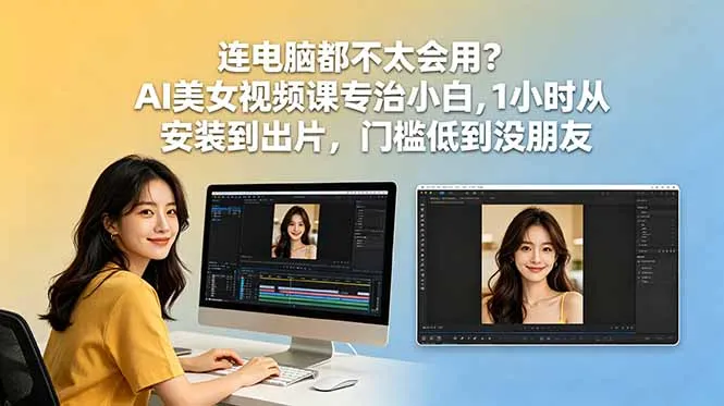 连电脑都不太会用？AI美女视频课专治小白，1小时从安装到出片，门槛低到没朋友-来缘阁