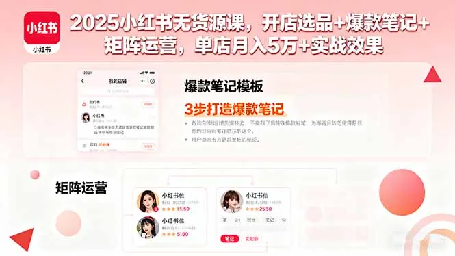 2025小红书无货源课,开店选品+爆款笔记+矩阵运营,单店月入5万+实战效果-来缘阁