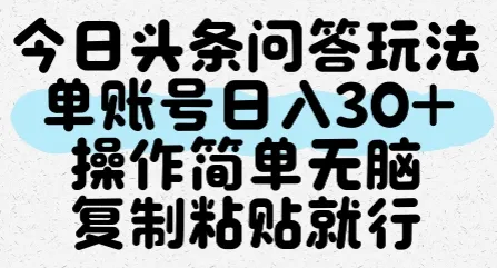 今日头条问答玩法,单账号日入30+,操作简单无脑复制粘贴就行-来缘阁