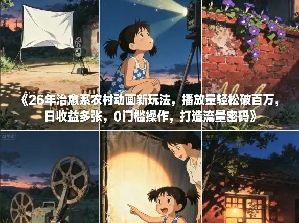 26年治愈系农村动画新玩法,播放量轻松破百万,日收益多张,0门槛操作,打造流量密码-来缘阁