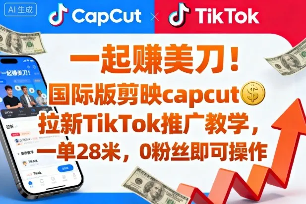 一起賺美刀！国际版剪映capcut拉新TikTok推广教学，一单28米，0粉丝即可操作(附推广入口和教学)-来缘阁