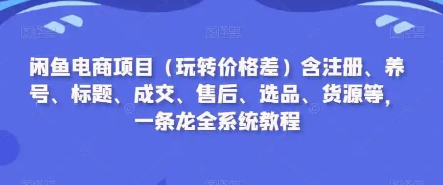 闲鱼电商项目（玩转价格差）含注册、养号、标题、成交、售后、选品、货源等，一条龙全系统教程-来缘阁