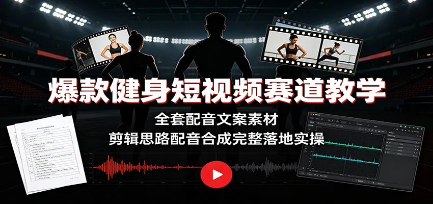 爆款健身短视频赛道教学：全套配音文案素材，剪辑思路配音合成完整落地实操-来缘阁
