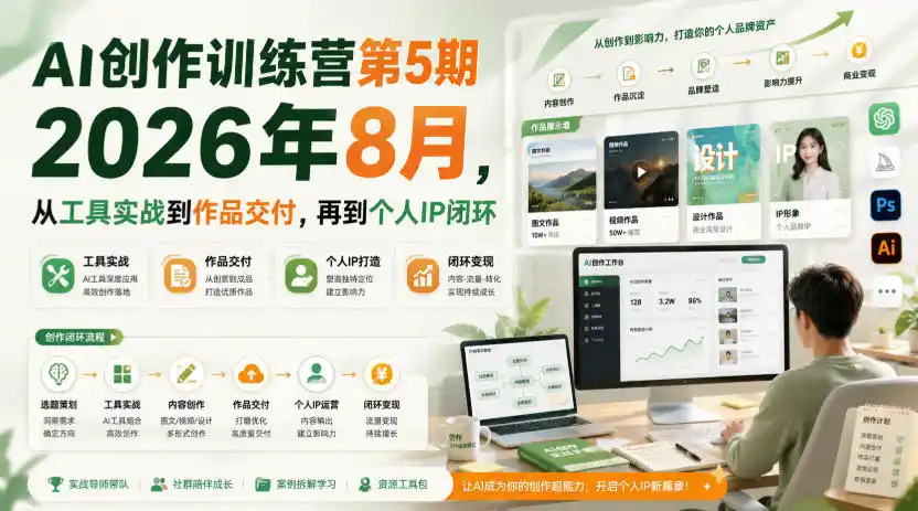 AI创作训练营第5期2026年8月，从工具实战到作品交付，再到个人IP闭环(更新0910)-来缘阁